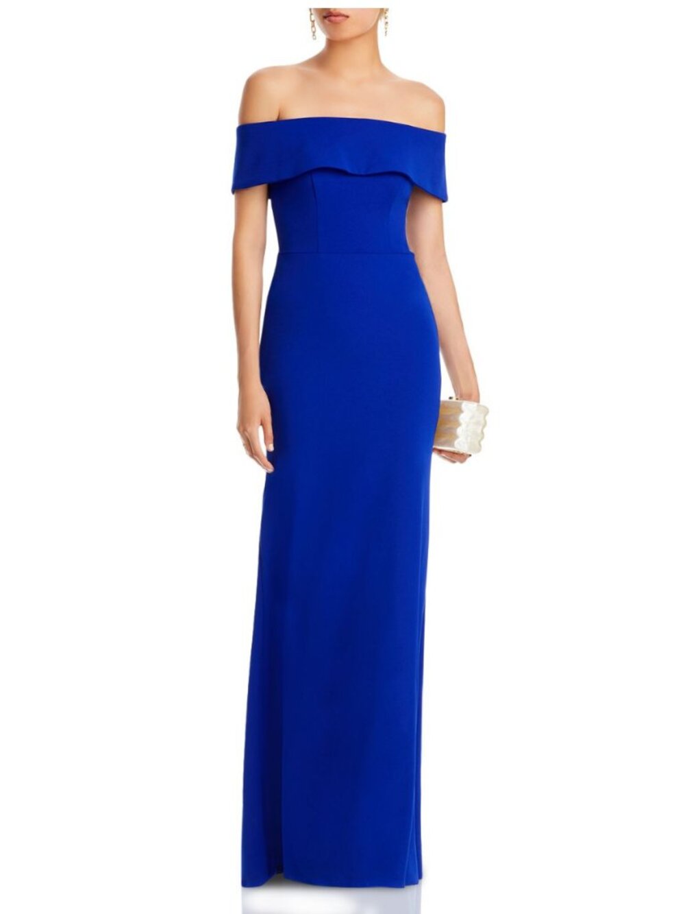 AQUA Off-The-Shoulder Scuba Crepe Gown Marine Blue Women's Size 2